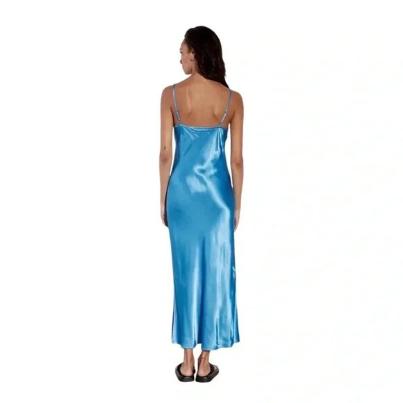 Enza Costa Bias Cut Satin Slip Dress Pool Blue Size 2 - Picture 10 of 10
